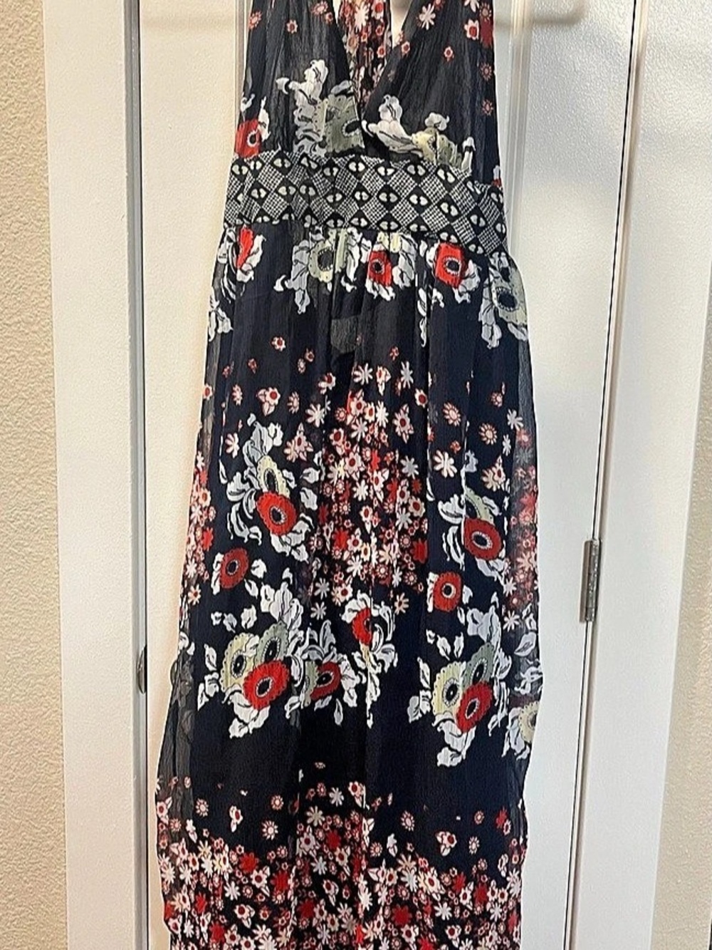Angie Floral Maxi Dress in Navy Blue - Large